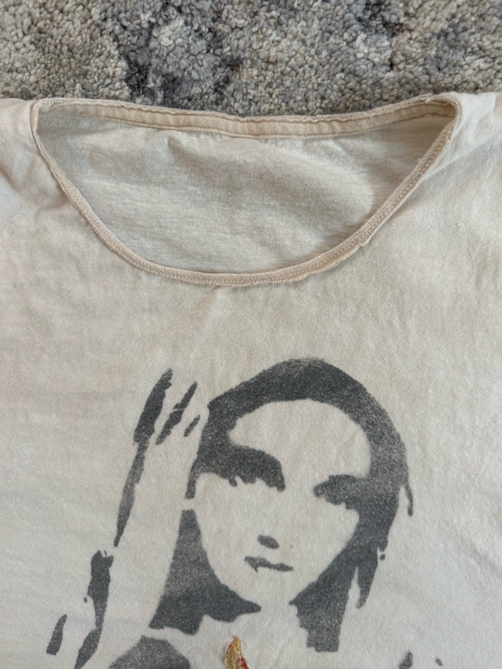 One of a kind hand printed + embroidered sacred heart Virgin Mary tee. Size L - Picture 5 of 9